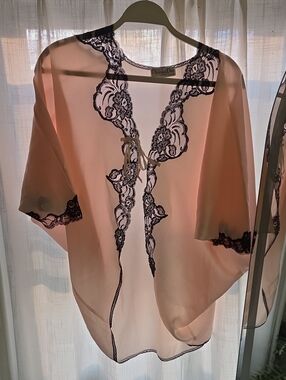Christian Dior Lingerie Pink And Black Lace Robe Cardigan